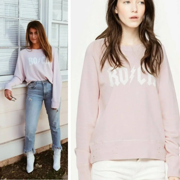 Zadig & Voltaire Rock Upper Print Sweatshirt Pink Distressed Punk Athleisure - Picture 1 of 9